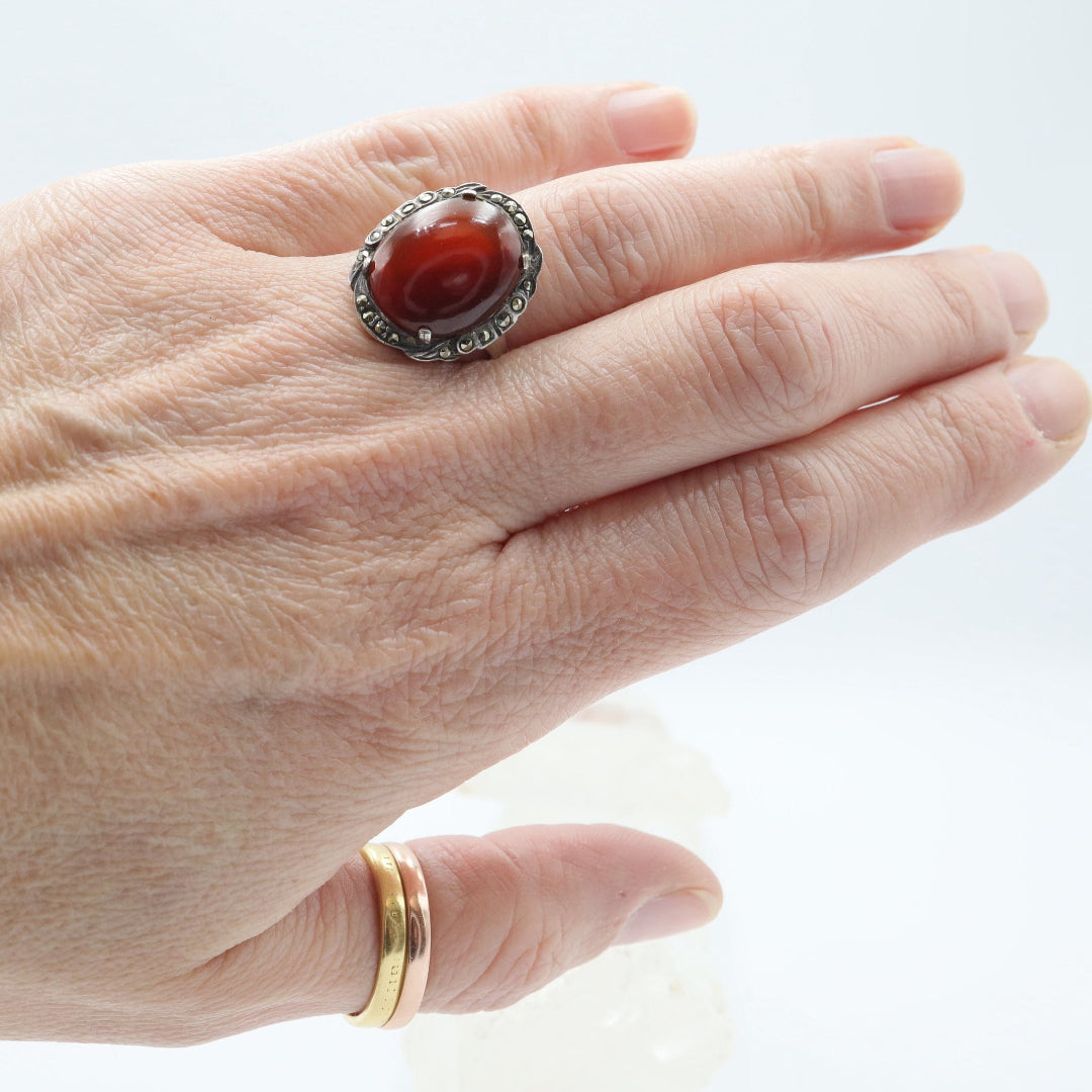 Art Deco Carnelian Ring in Silver - JL1704 - Petra Star