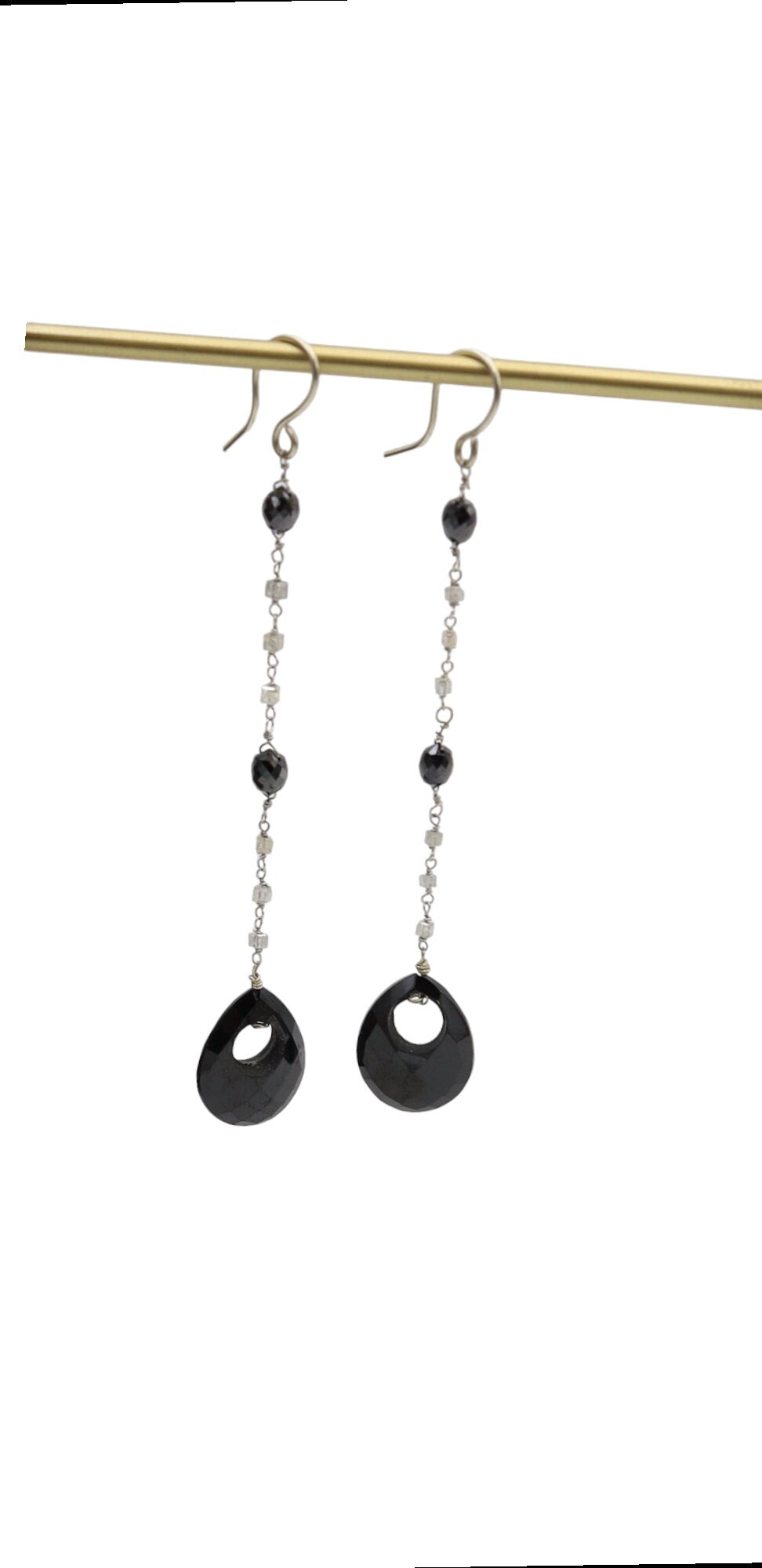 Black and White Diamond Earrings with Onyx in 14k White Gold Station Earrings - Petra Star