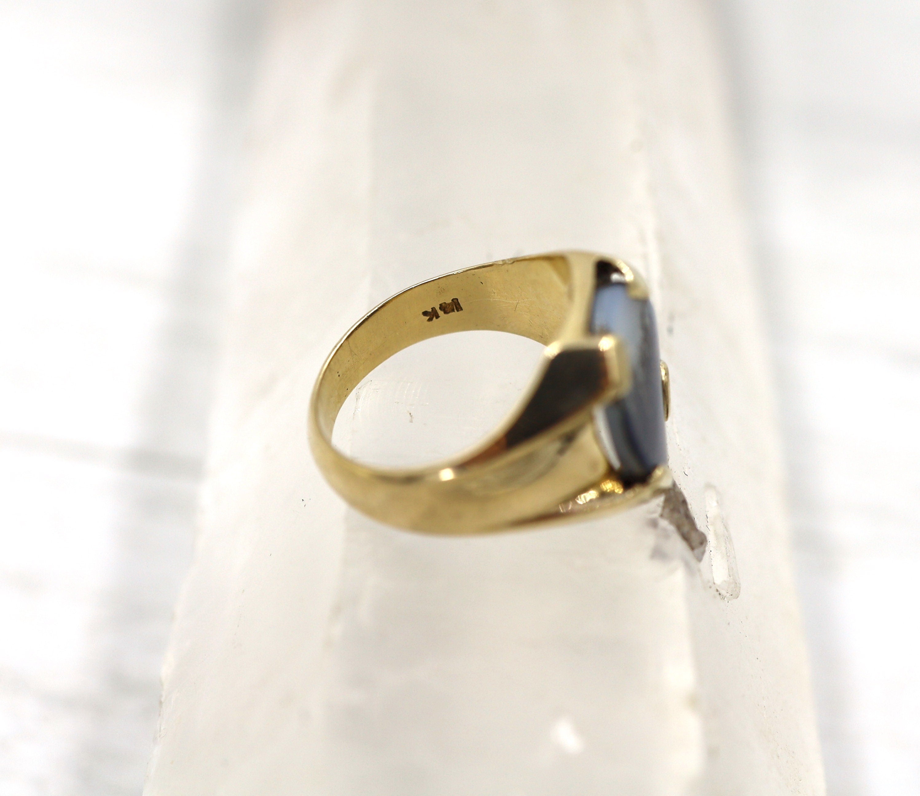 Retro Dendritic Agate Ring in 14k Yellow Gold - DK561 - Petra Star