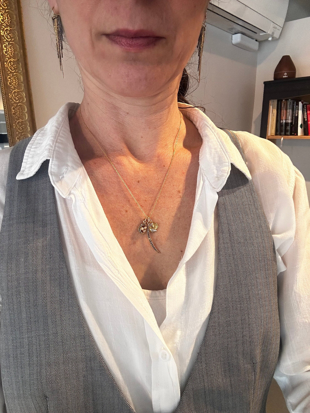 Antique Rooster Charm in Platinum and 18k Yellow Gold - DK642 - Petra Star