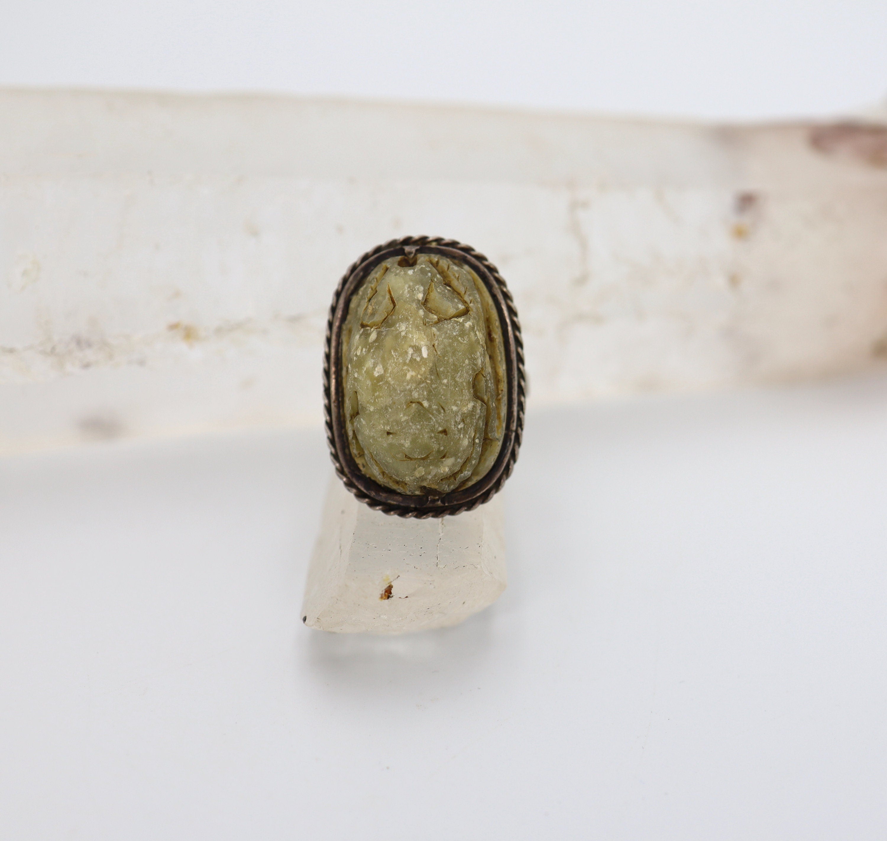 Egyptian Steatite Scarab Ring in Silver Circa 664 to 332 BCE - DK729 - Petra Star