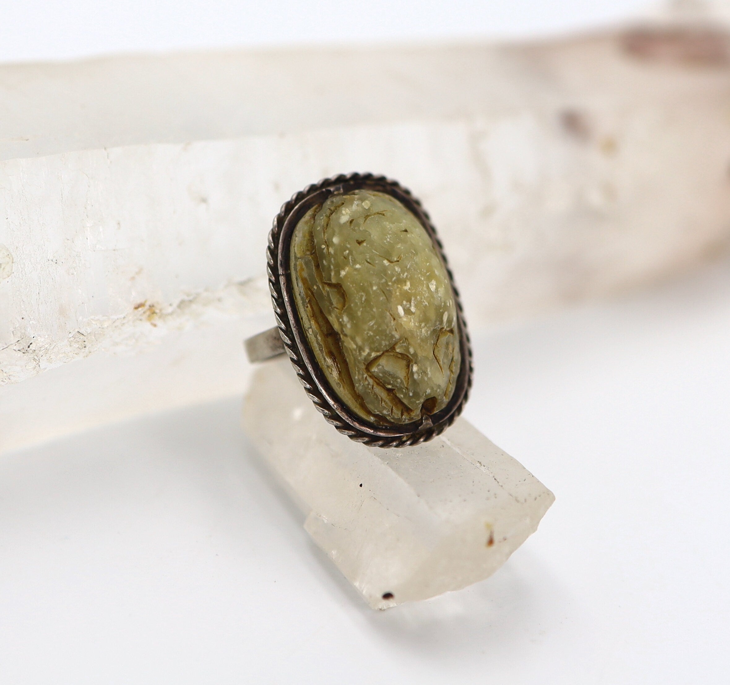 Egyptian Steatite Scarab Ring in Silver Circa 664 to 332 BCE - DK729 - Petra Star