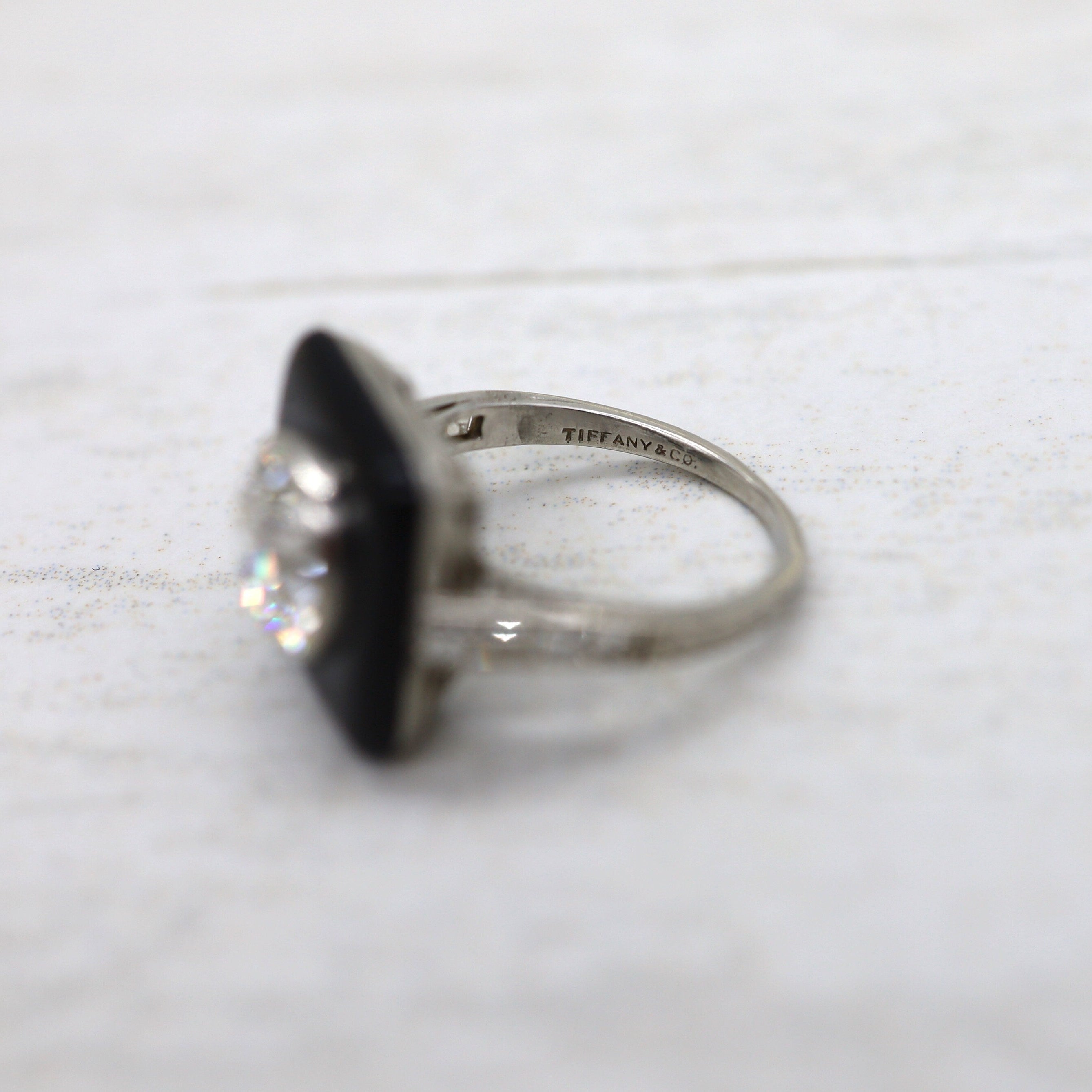 Art Deco Tiffany & Co. Onyx and Diamond Ring - Petra Star