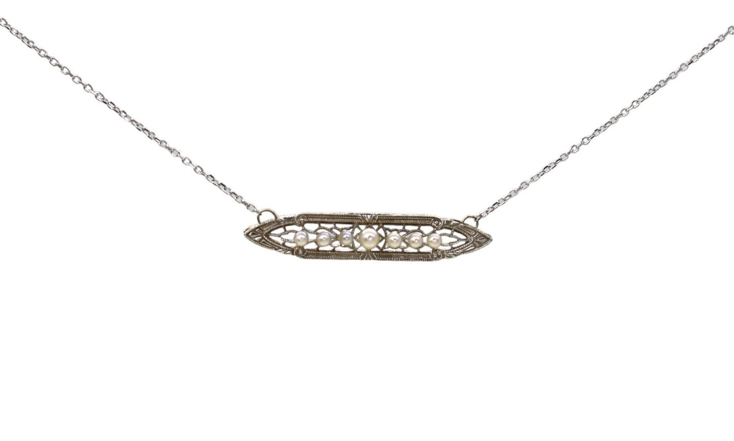 Edwardian Pearl Bar Necklace 14k Gold - Petra Star