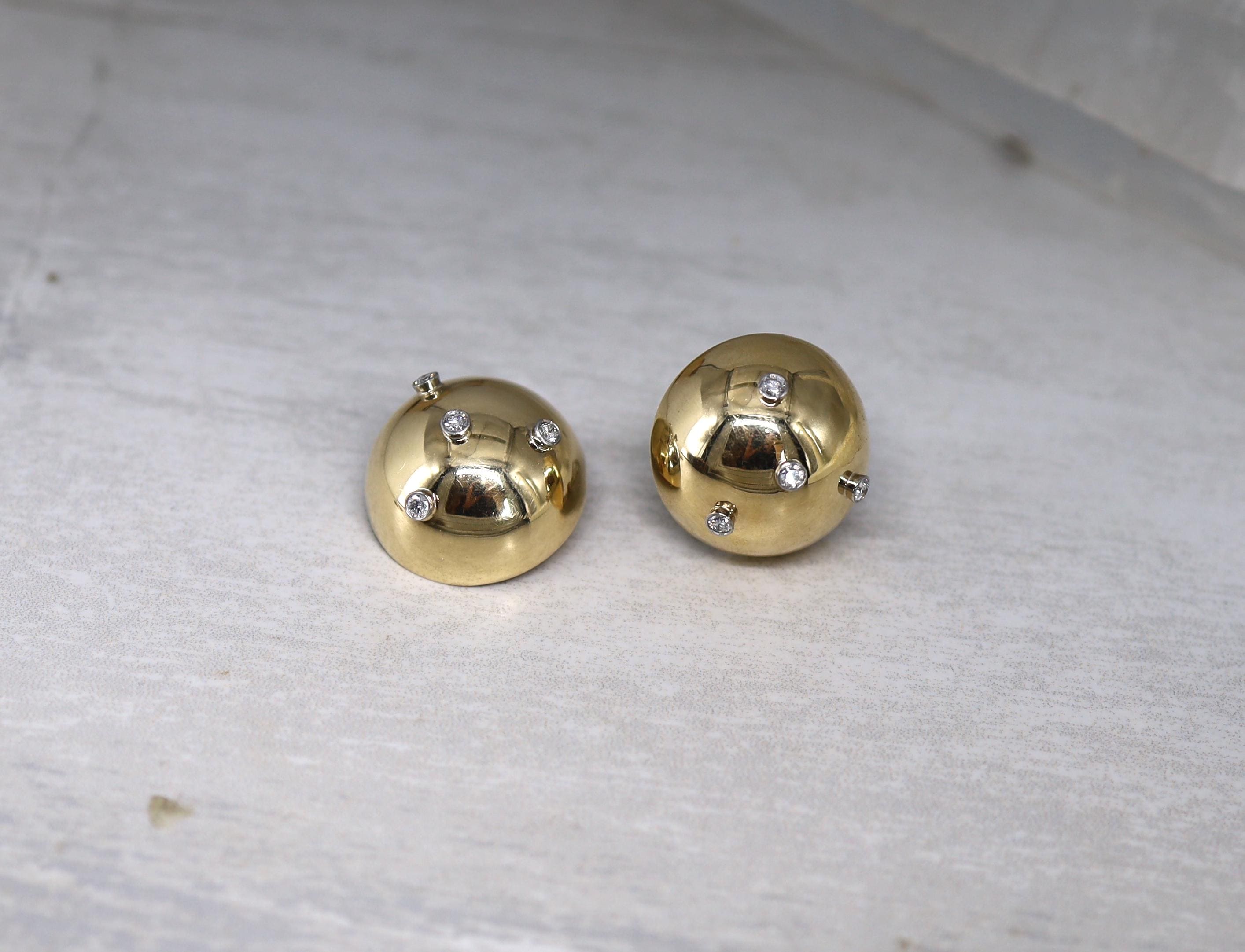 Mid Century 14k Yellow Gold Diamond Earrings Clip On Non Pierced - DK439 - Petra Star