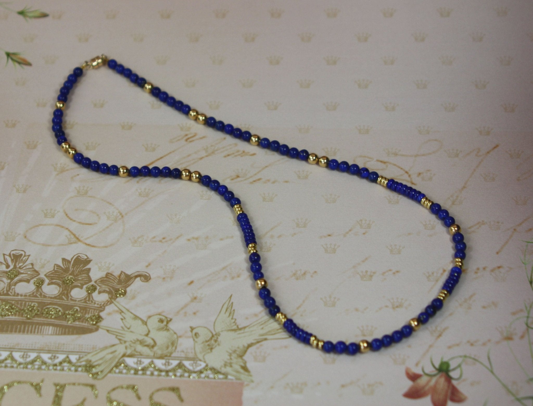 Lapis and 14k Gold Bead Necklace - Petra Star