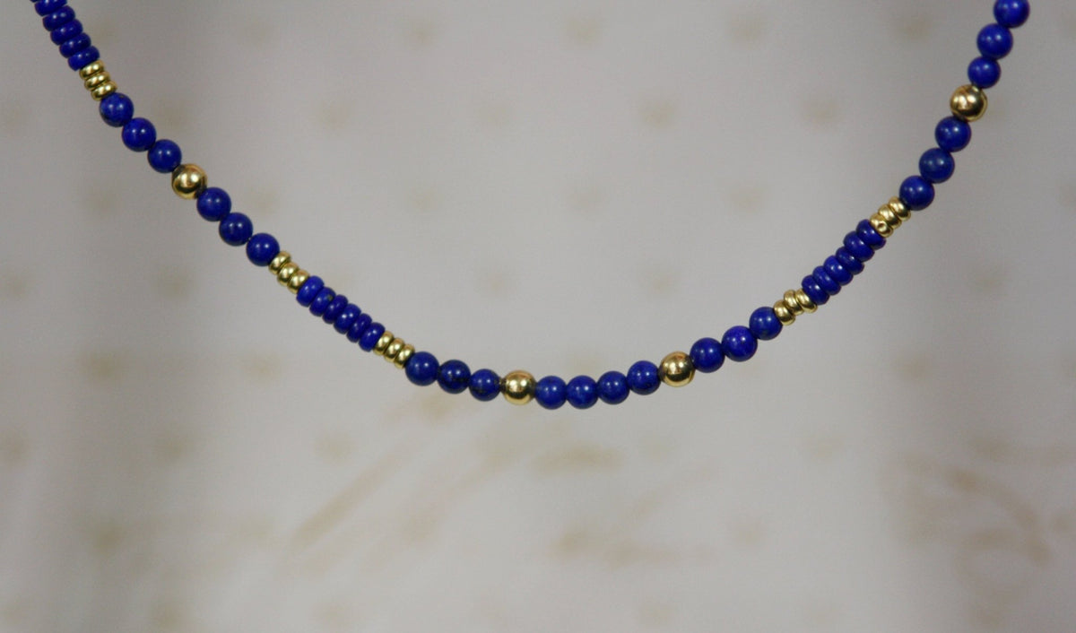 Lapis and 14k Gold Bead Necklace - Petra Star