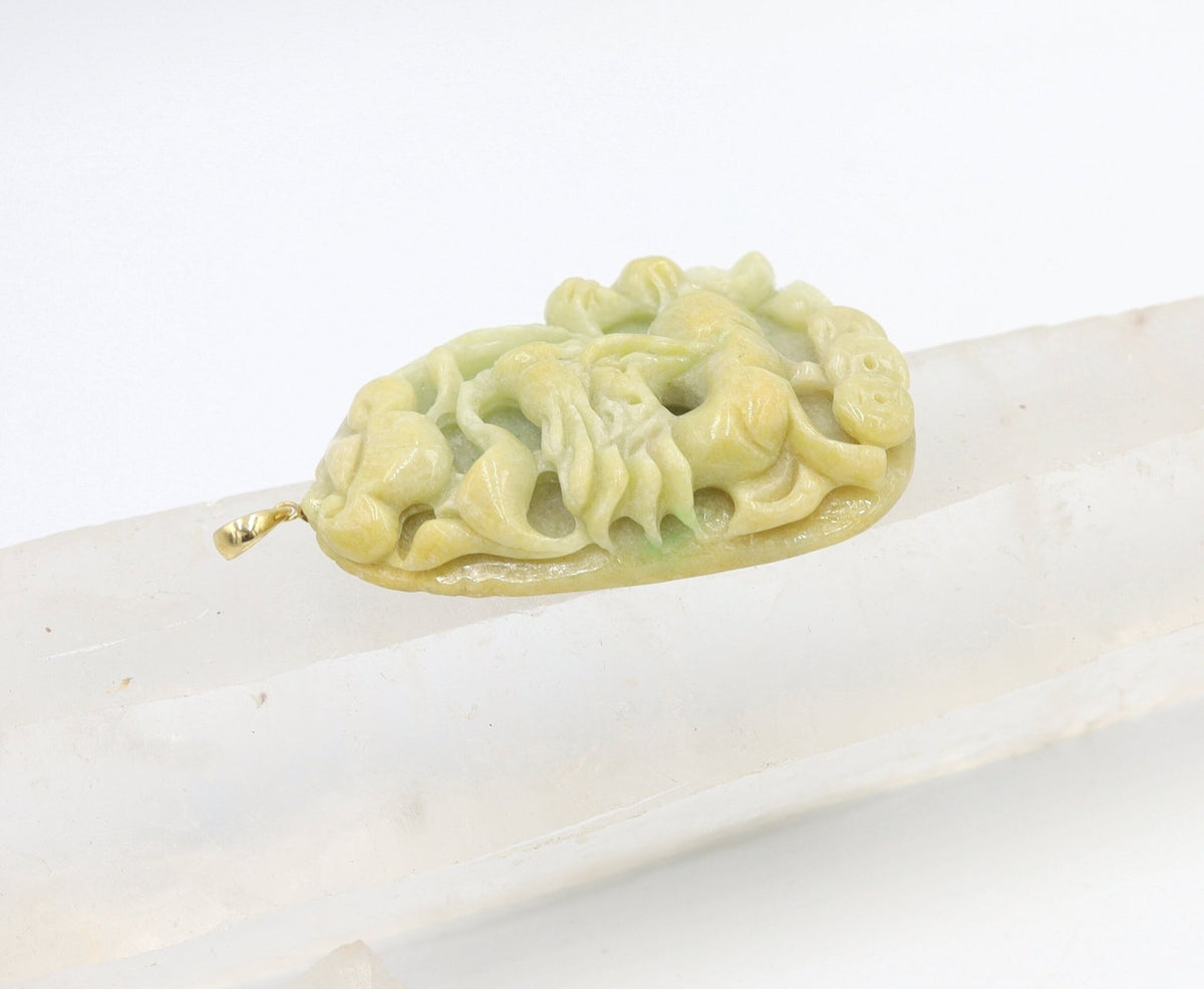 Large Carved Dragon Jade Pendant with 14k Yellow Gold Bail - JL1018 - Petra Star