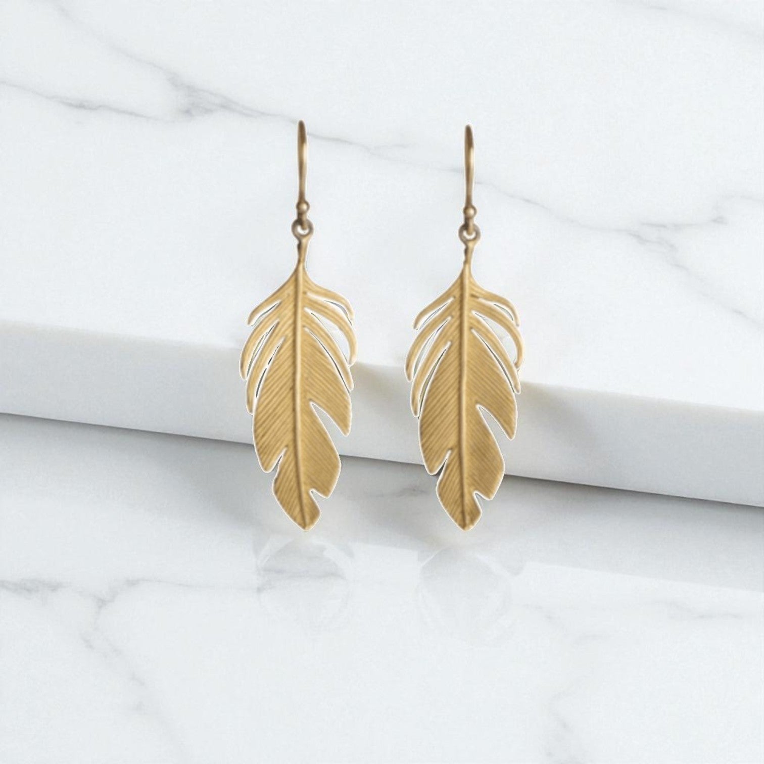Large Feather Earrings in 14K Gold - Petra Star