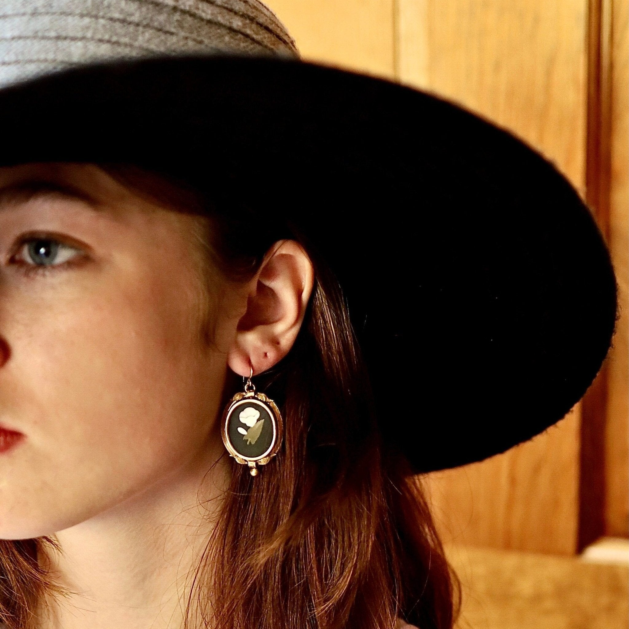 Large Victorian Pietra Dura Earrings - Petra Star
