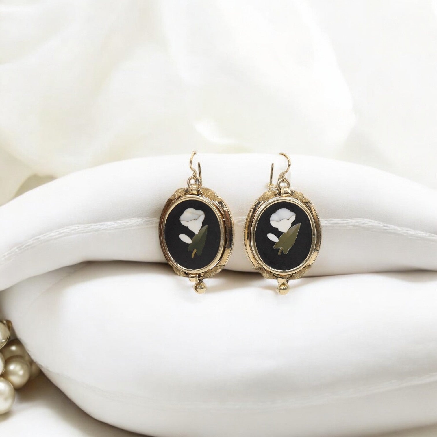 Large Victorian Pietra Dura Earrings - Petra Star