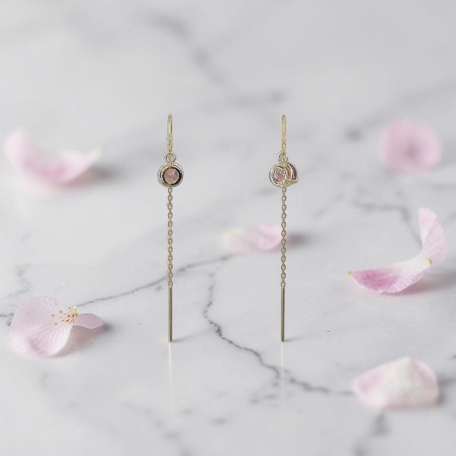 Malayan Garnet Threader Earrings | 14k Yellow Gold | Ethically Sourced Tanzania | Petra Star - Petra Star