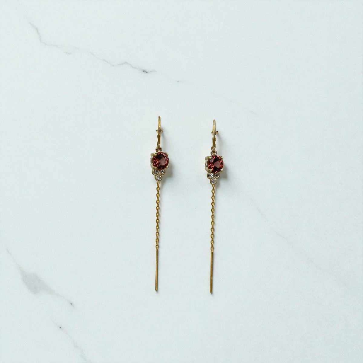 Malayan Garnet Threader Earrings in 14k Gold - Petra Star