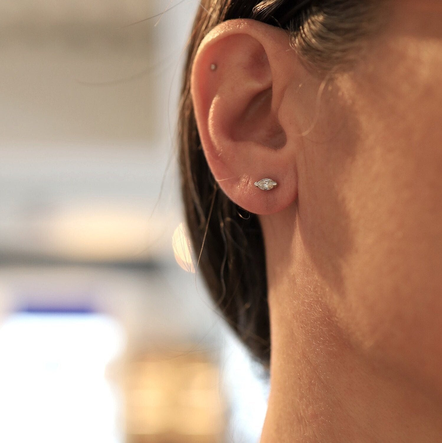 Marquise-Cut Diamond Studs in 14k White Gold - Petra Star