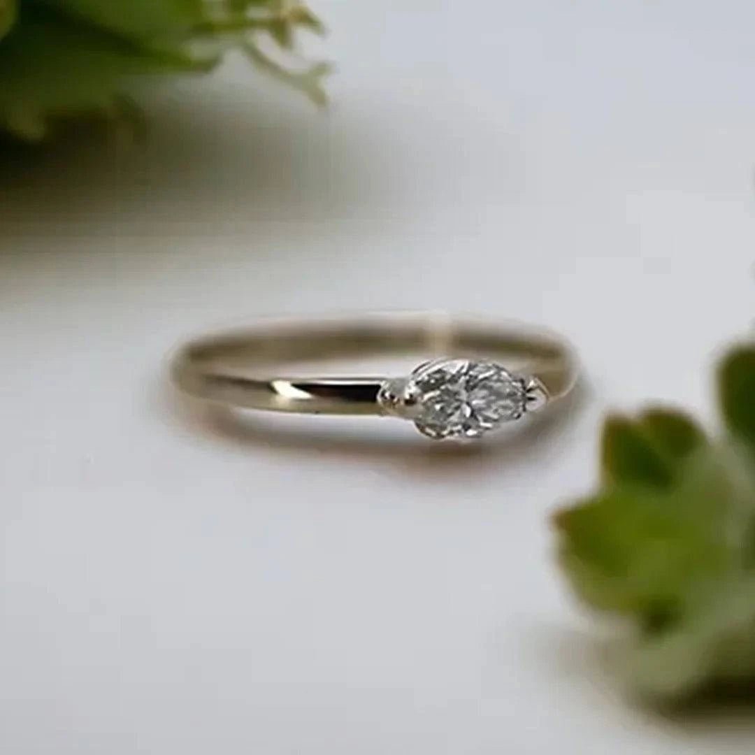 Marquise Diamond Solitaire Ring – 14k White Gold | Minimalist Engagement Ring - Petra Star