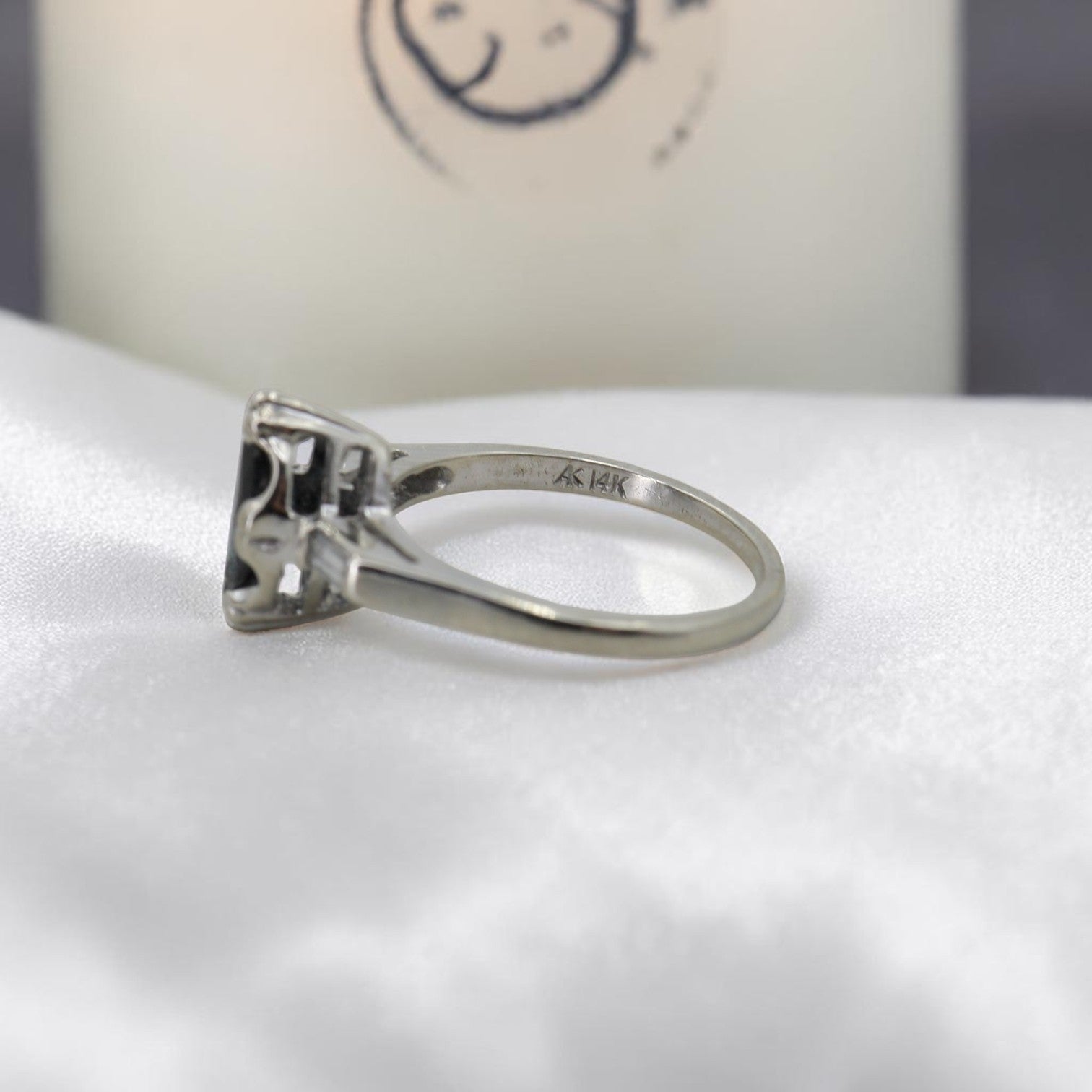 Marquise Teal Sapphire Ring with Channel-Set Baguette Diamonds in 14k White Gold - Petra Star