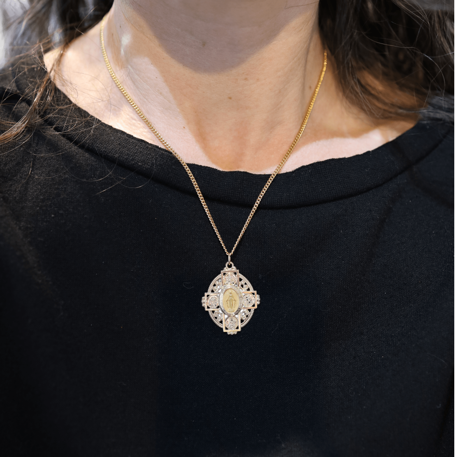 Mary Four Way Cross Medallion in 14k Yellow Gold - Petra Star