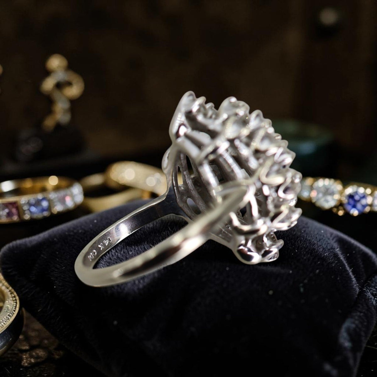 Mid-Century Diamond Cocktail Ring in 14K White Gold | 1.85 CTW Cluster Ring | Vintage Diamond Ring - Petra Star