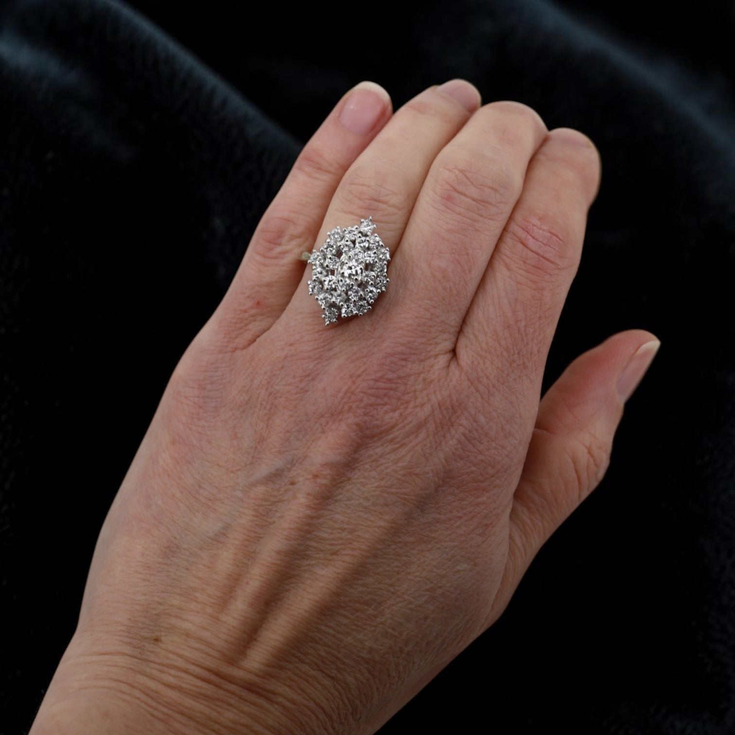 Mid-Century Diamond Cocktail Ring in 14K White Gold | 1.85 CTW Cluster Ring | Vintage Diamond Ring - Petra Star