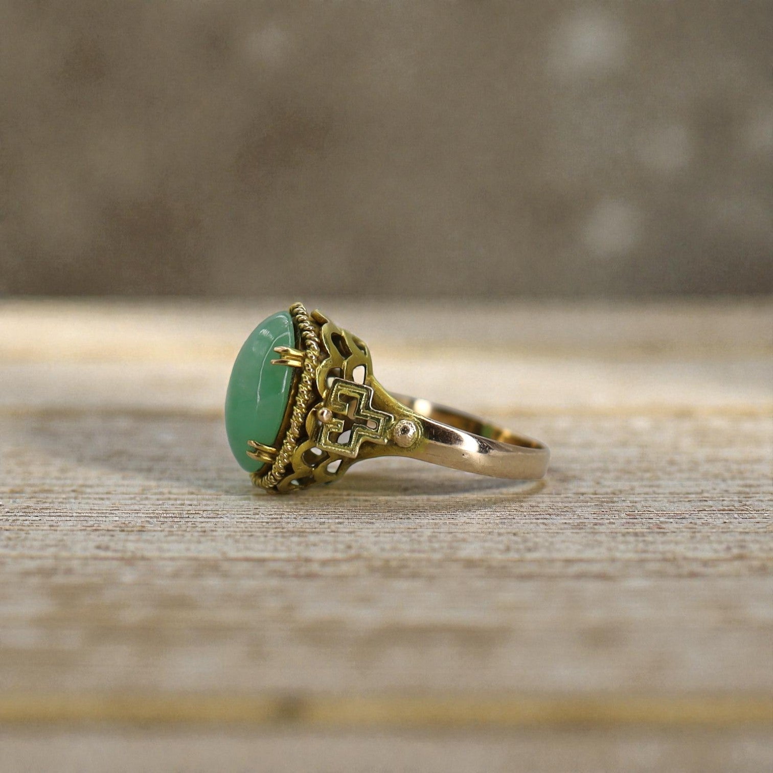 Mid Century Jade Ring in 14k Gold - Petra Star