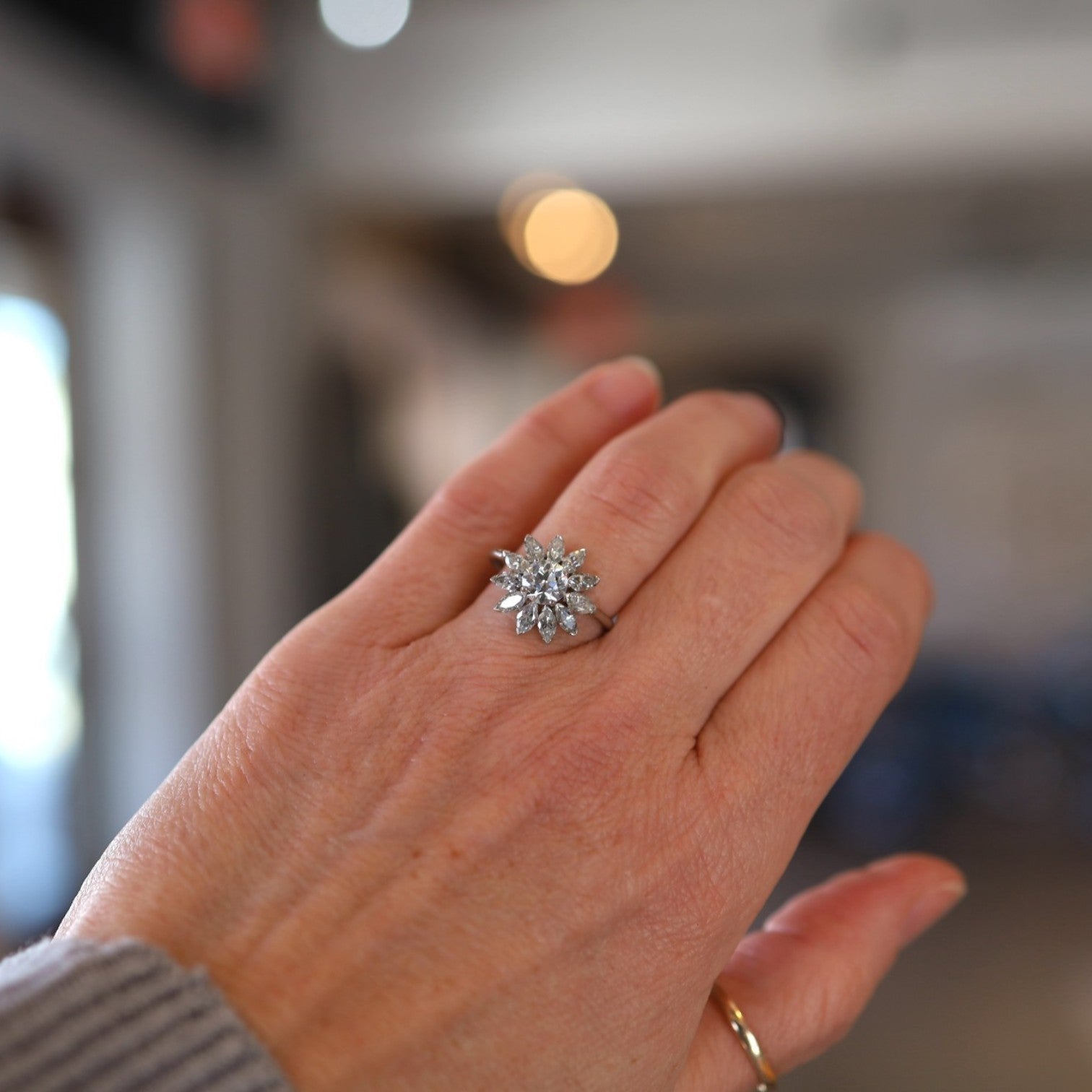 Mid-Century Platinum Diamond Ballerina Ring - Petra Star