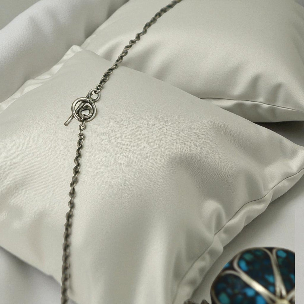 Mid-Century Silver Inlaid Drop Necklace - Petra Star