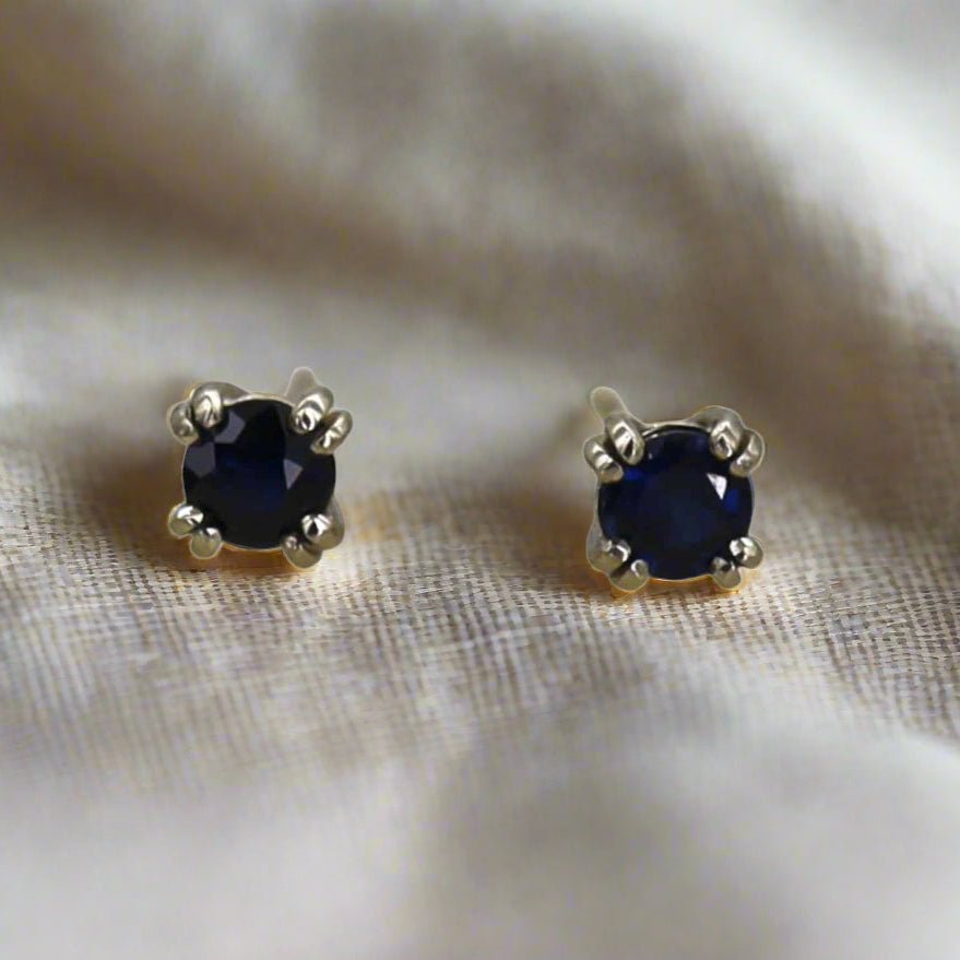 Midnight Sapphire Stud Earrings in 18k White Gold - Petra Star
