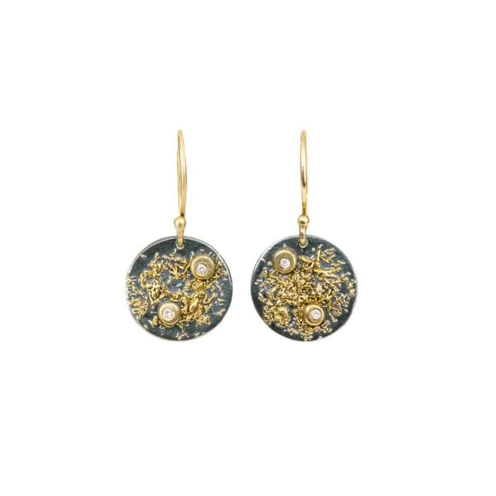 Mini Disc Earrings—18k Gold Fused with Oxidized Silver - Petra Star