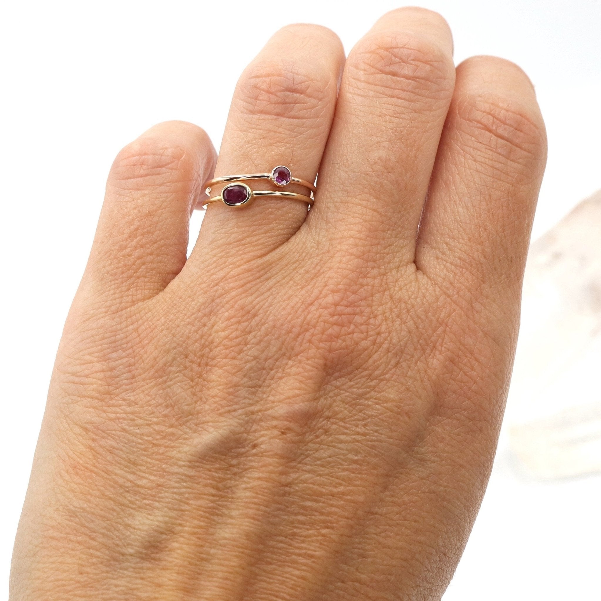 Minimalist Rose Gold Ruby Ring Bezel Set Solitaire - Petra Star