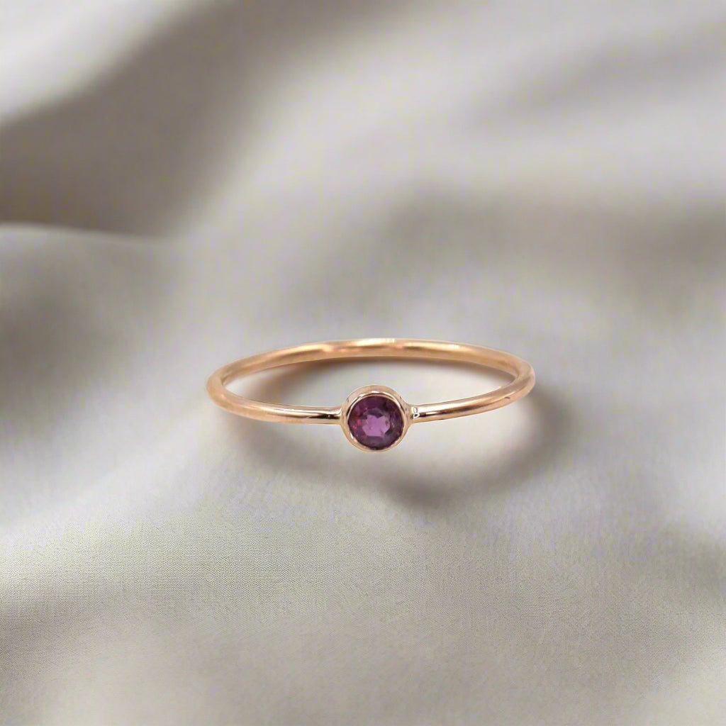 Minimalist Rose Gold Ruby Ring Bezel Set Solitaire - Petra Star
