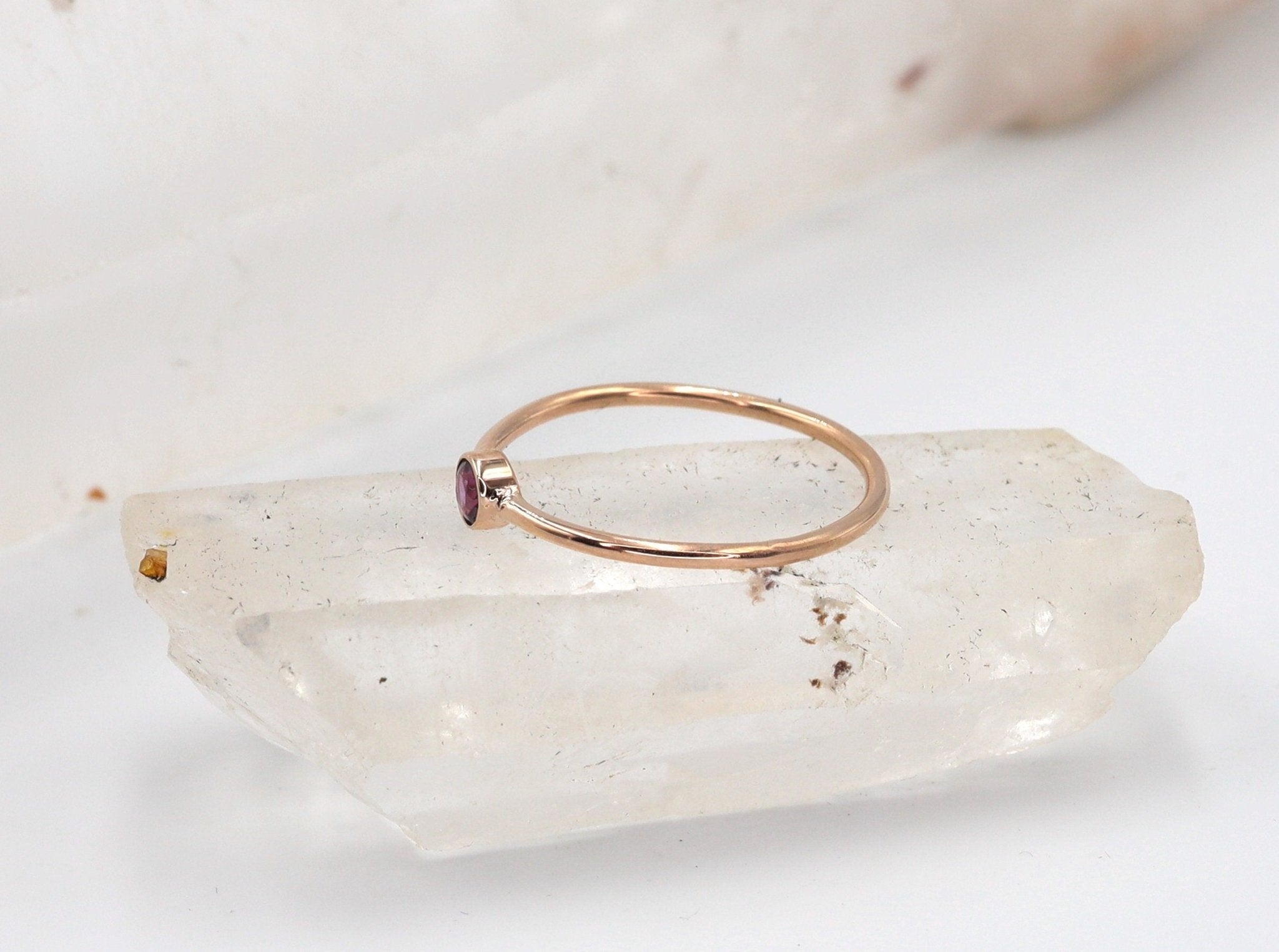 Minimalist Rose Gold Ruby Ring Bezel Set Solitaire - Petra Star
