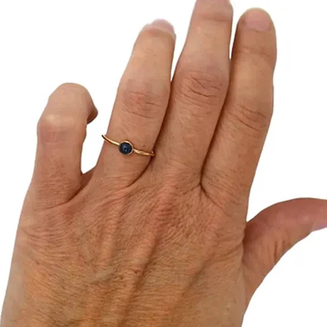 Minimalist Teal Sapphire Ring – Recycled 14k Yellow Gold | Cabochon Gemstone Ring - Petra Star