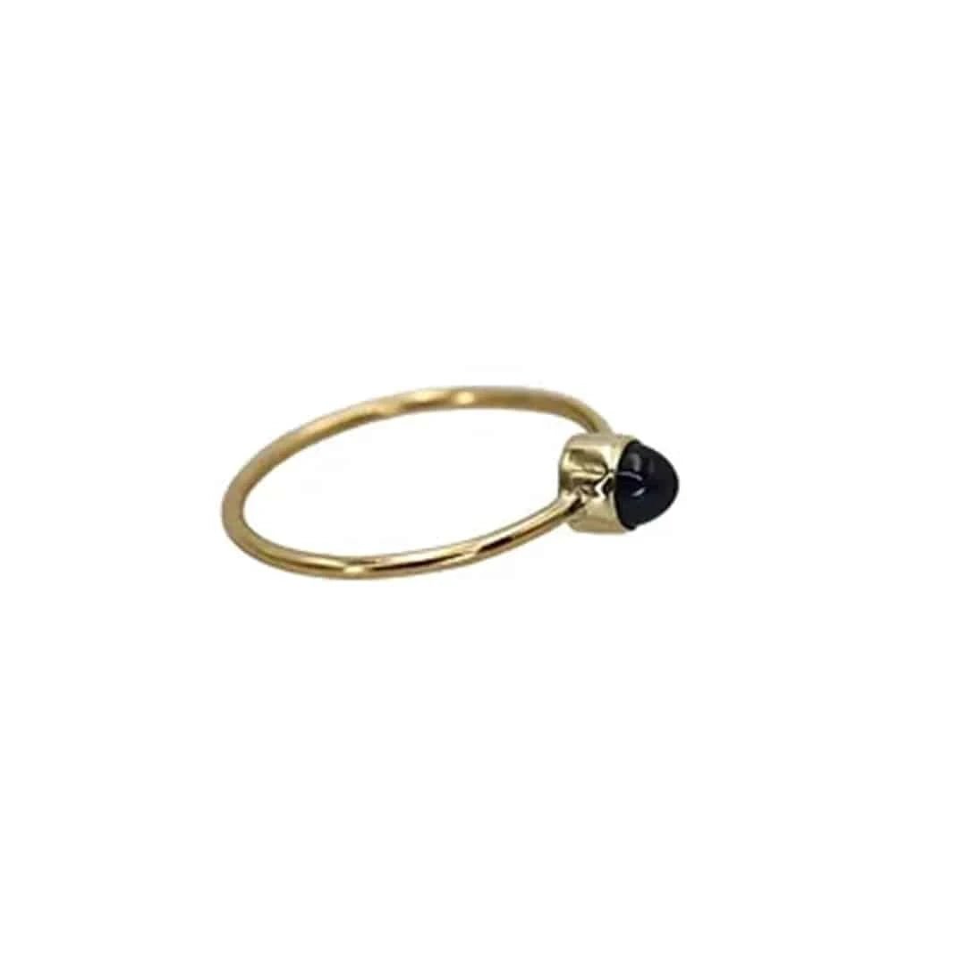 Minimalist Teal Sapphire Ring – Recycled 14k Yellow Gold | Cabochon Gemstone Ring - Petra Star