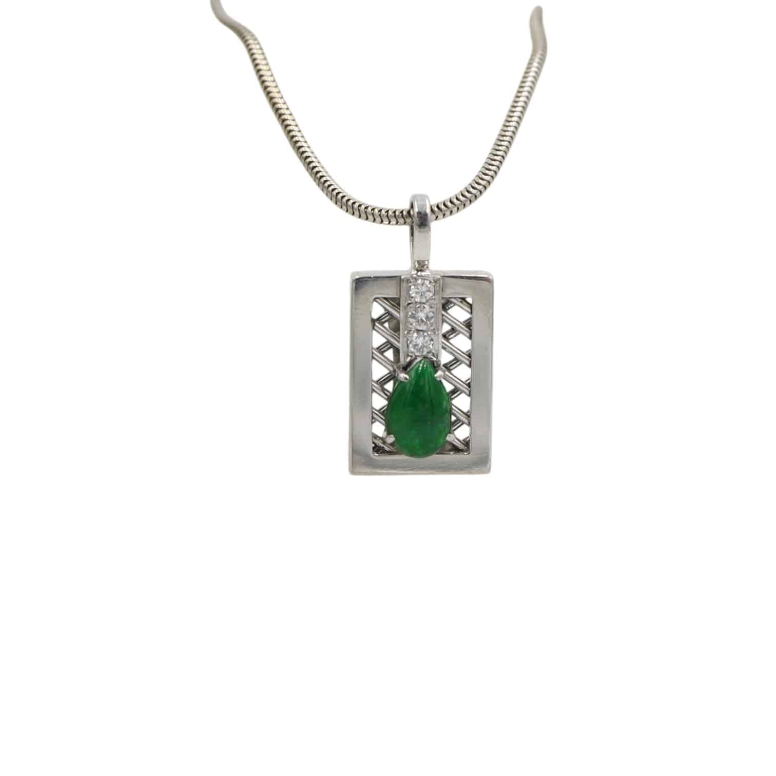 Natural Emerald and Diamond Drop Pendant in Platinum - Petra Star