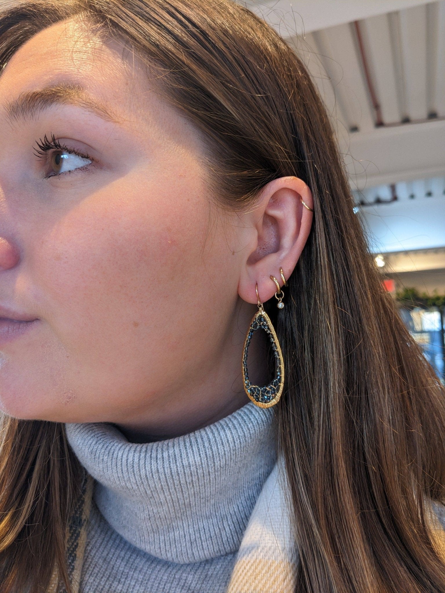 Ocean Oval Wire Wrap Earrings With Crystal - Petra Star