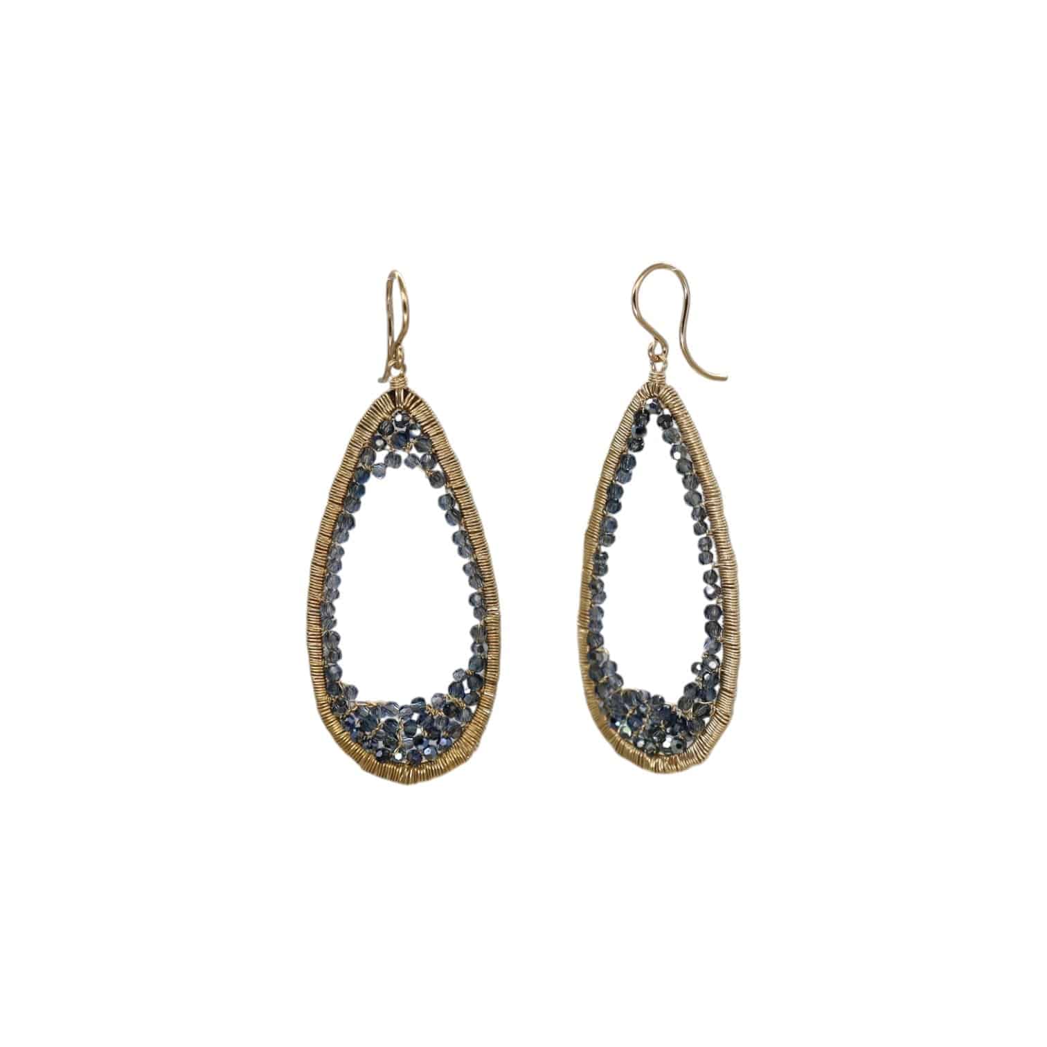 Ocean Oval Wire Wrap Earrings With Crystal - Petra Star