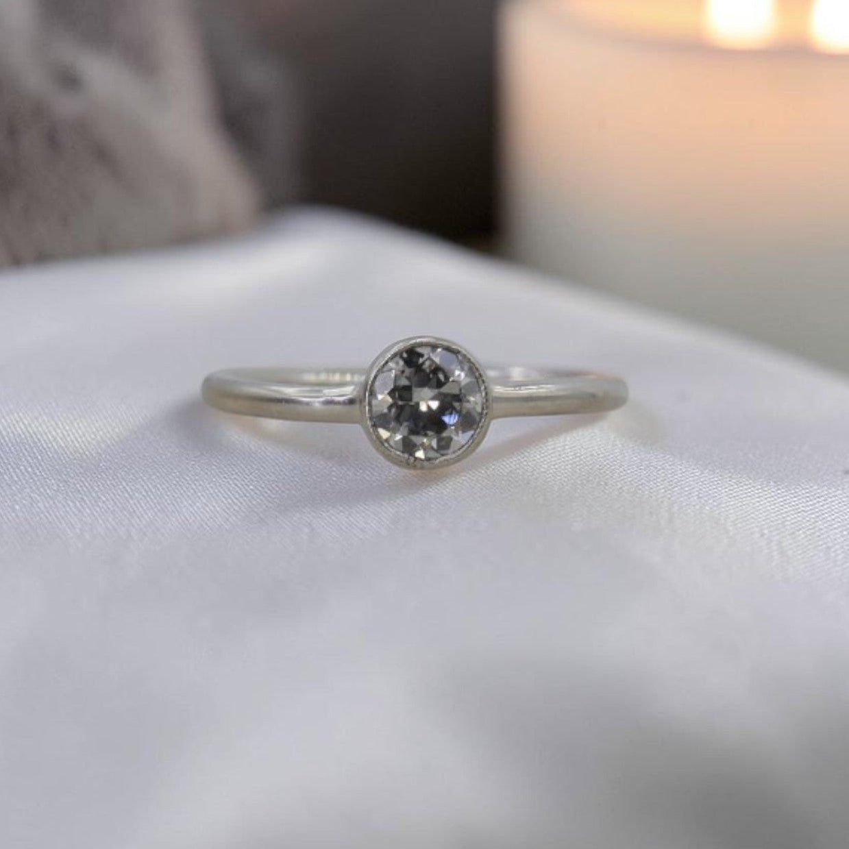 Old European Cut Diamond Bezel Ring | 0.44ct H/I VS Platinum | Circa 1900 Rescued Diamond - Petra Star