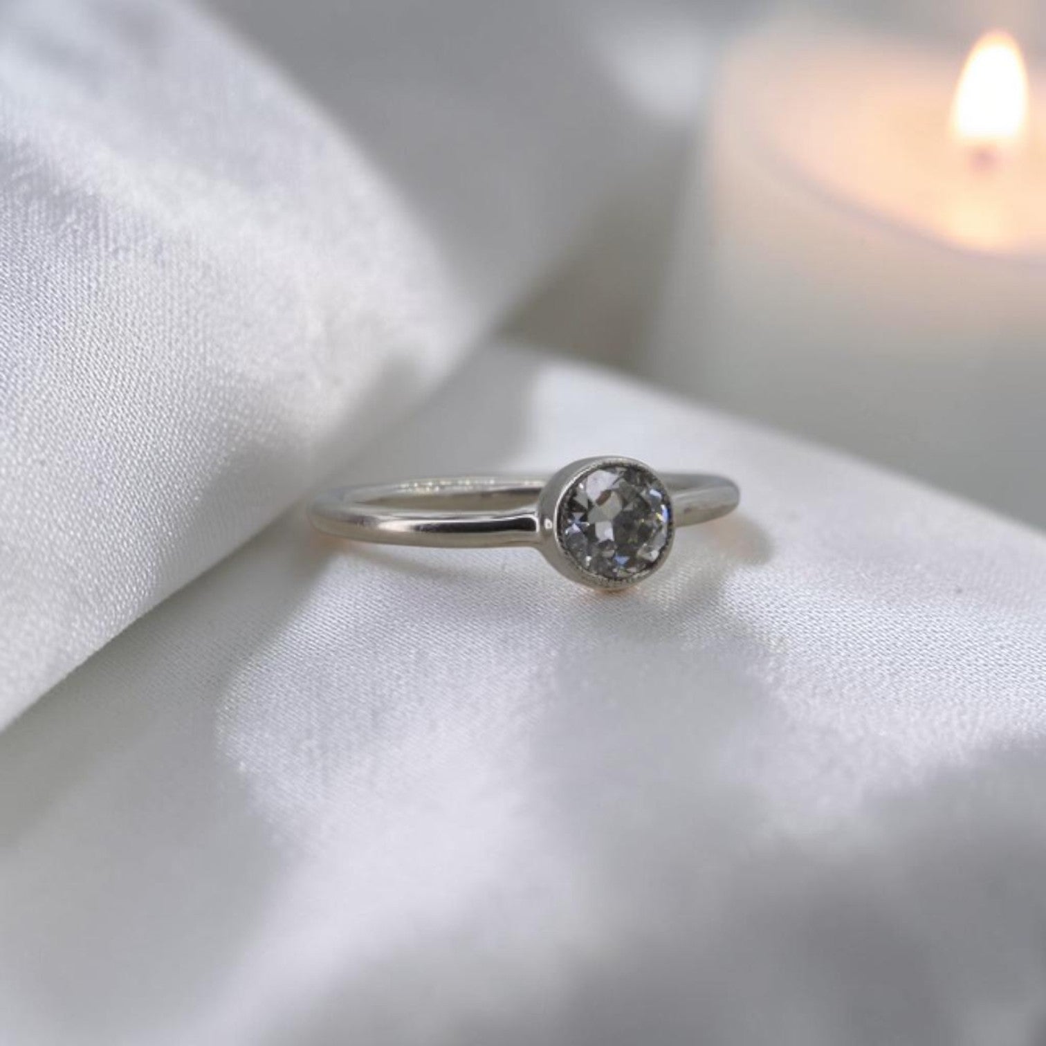 Old European Cut Diamond Bezel Ring | 0.44ct H/I VS Platinum | Circa 1900 Rescued Diamond - Petra Star