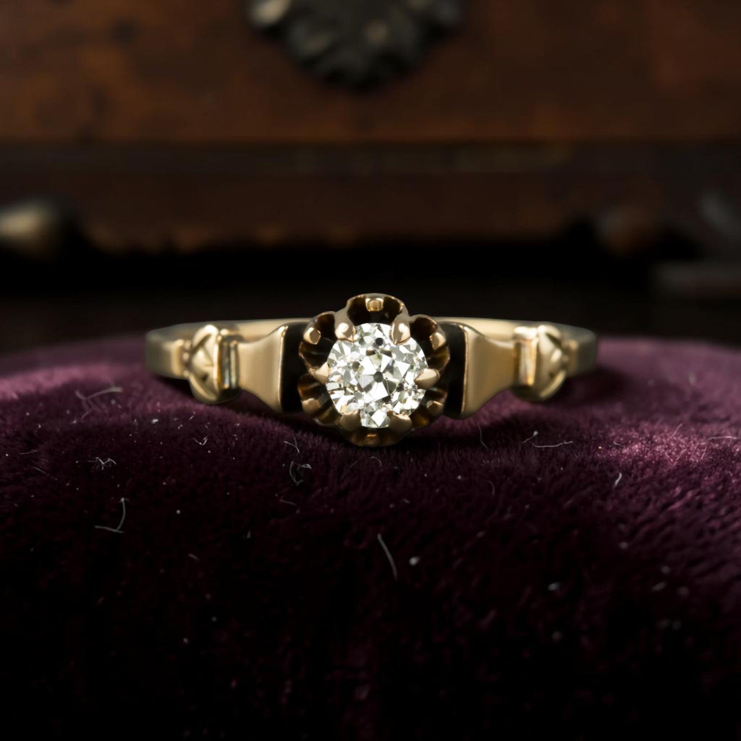 Old European Cut Diamond Solitaire Ring, I Color SI1, Buttercup Yellow Gold, Victorian Antique - Petra Star