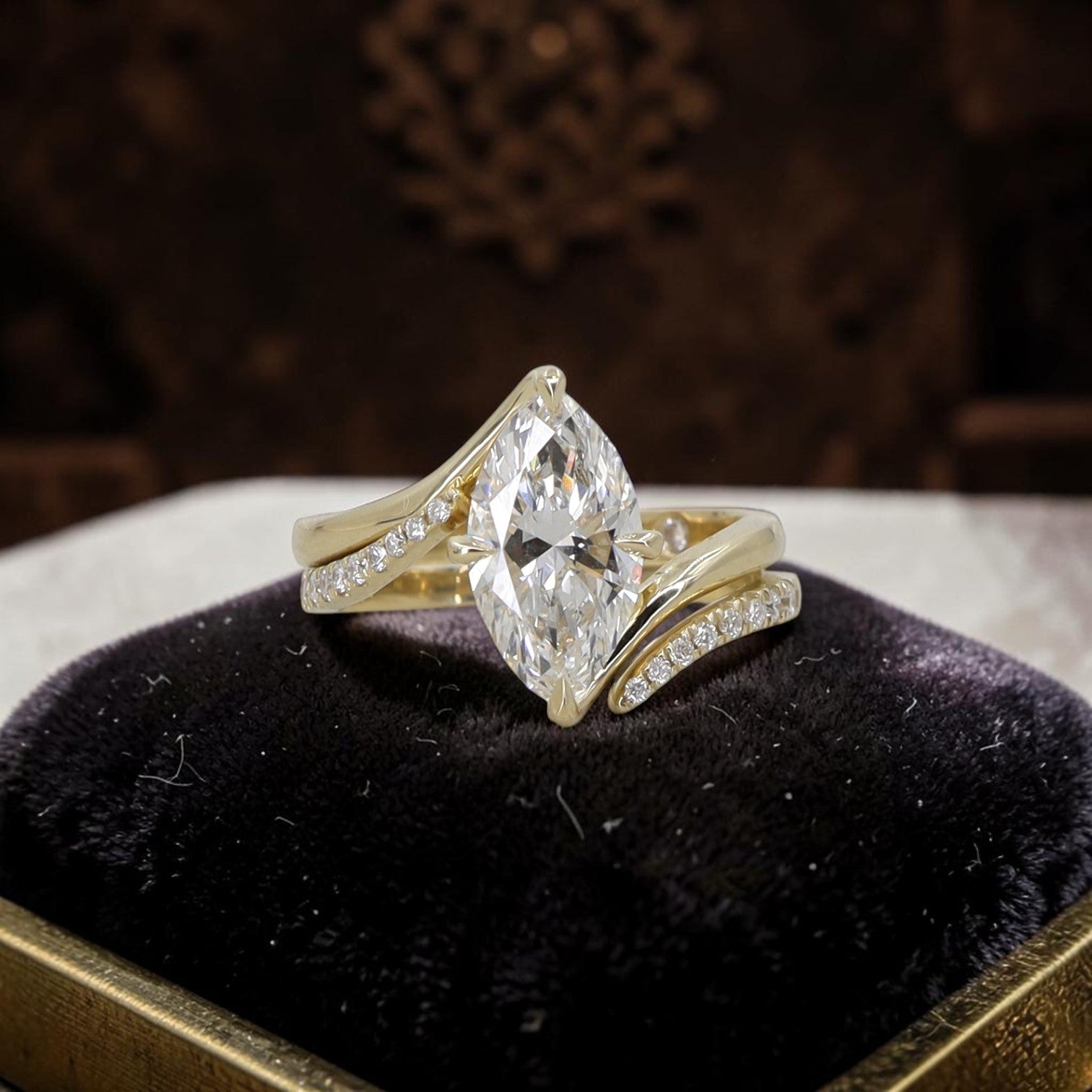 Open Space Diamond Wedding Band | Pavé Lab Diamond | 14k Yellow Gold | Petra Star - Petra Star