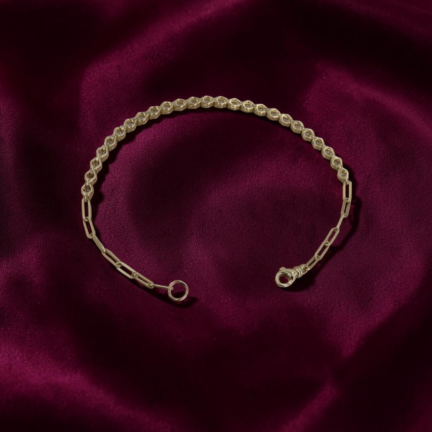 Natural Diamond Bracelet 14k Yellow Gold | 2.04 ctw H/I VS | Partial Bezel Tennis Paperclip Chain