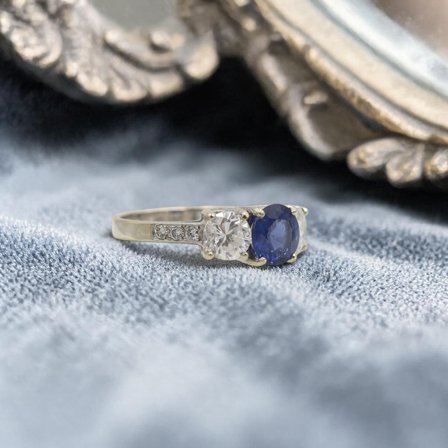 Past Present Future Sapphire Diamond Engagement Ring 14k White Gold - Petra Star