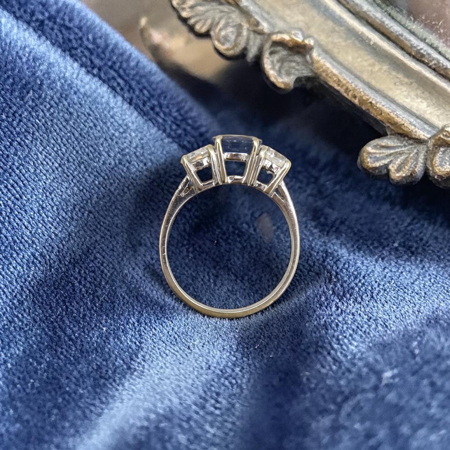 Past Present Future Sapphire Diamond Engagement Ring 14k White Gold - Petra Star