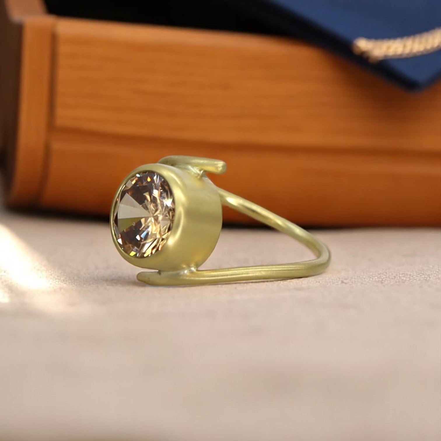 Peach Zircon Ring in 18K Gold Petra Star Design - Petra Star