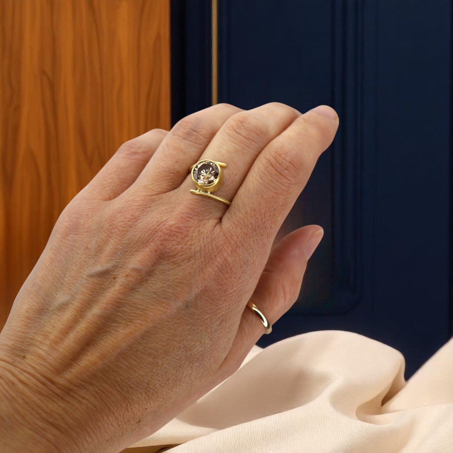 Peach Zircon Ring in 18K Gold Petra Star Design - Petra Star