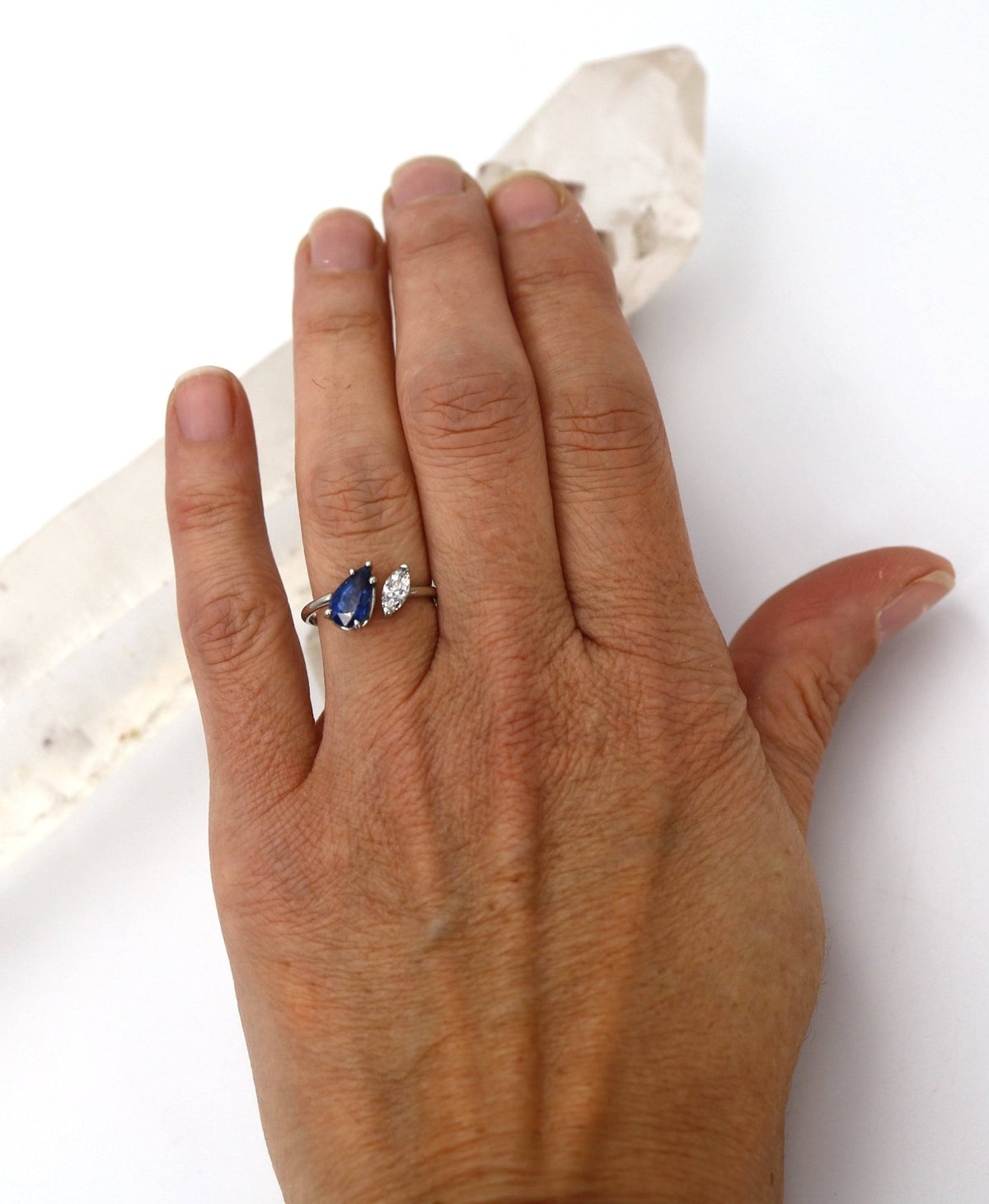Pear Sapphire & Marquise Diamond Ring – Solid Platinum | Vintage Gemstone Engagement Ring - Petra Star