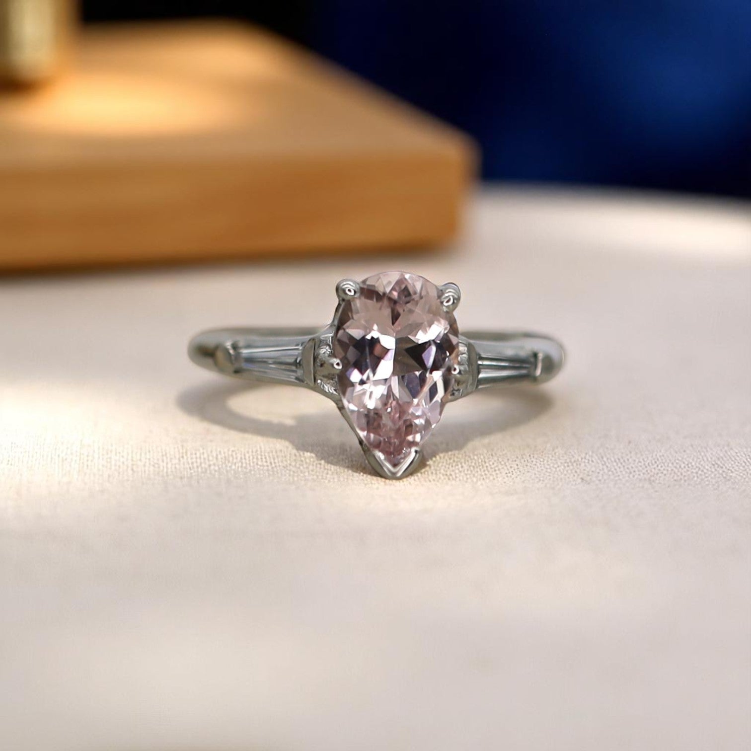 Pear-Shaped Morganite & Diamond Art Deco Ring - Petra Star
