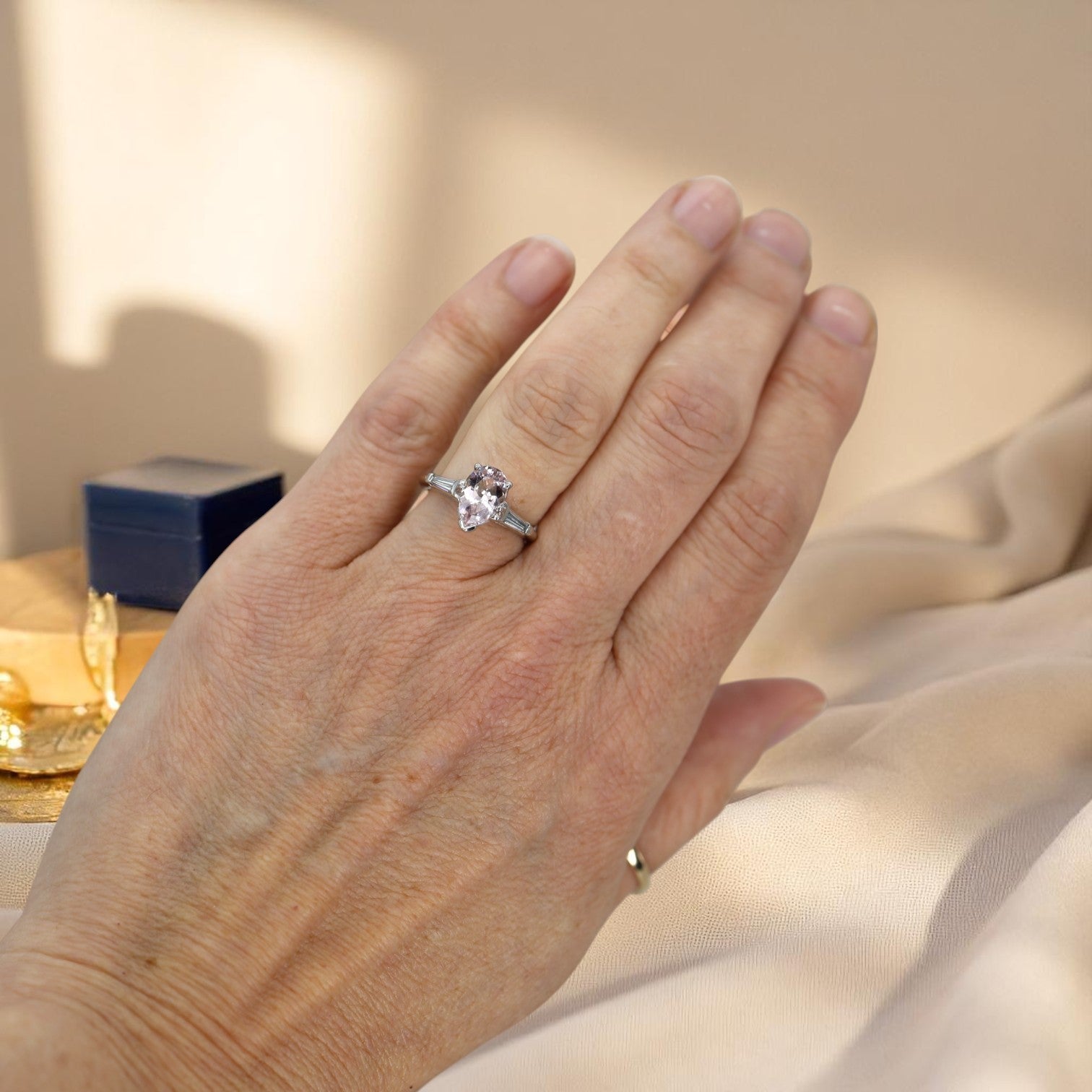 Pear-Shaped Morganite & Diamond Art Deco Ring - Petra Star