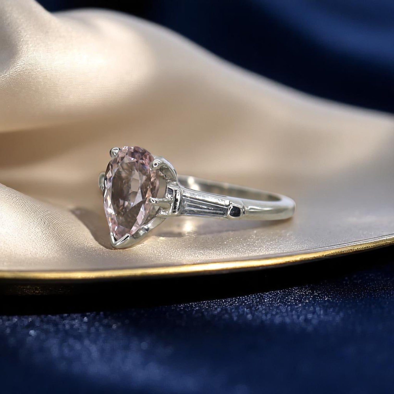 Pear-Shaped Morganite & Diamond Art Deco Ring - Petra Star