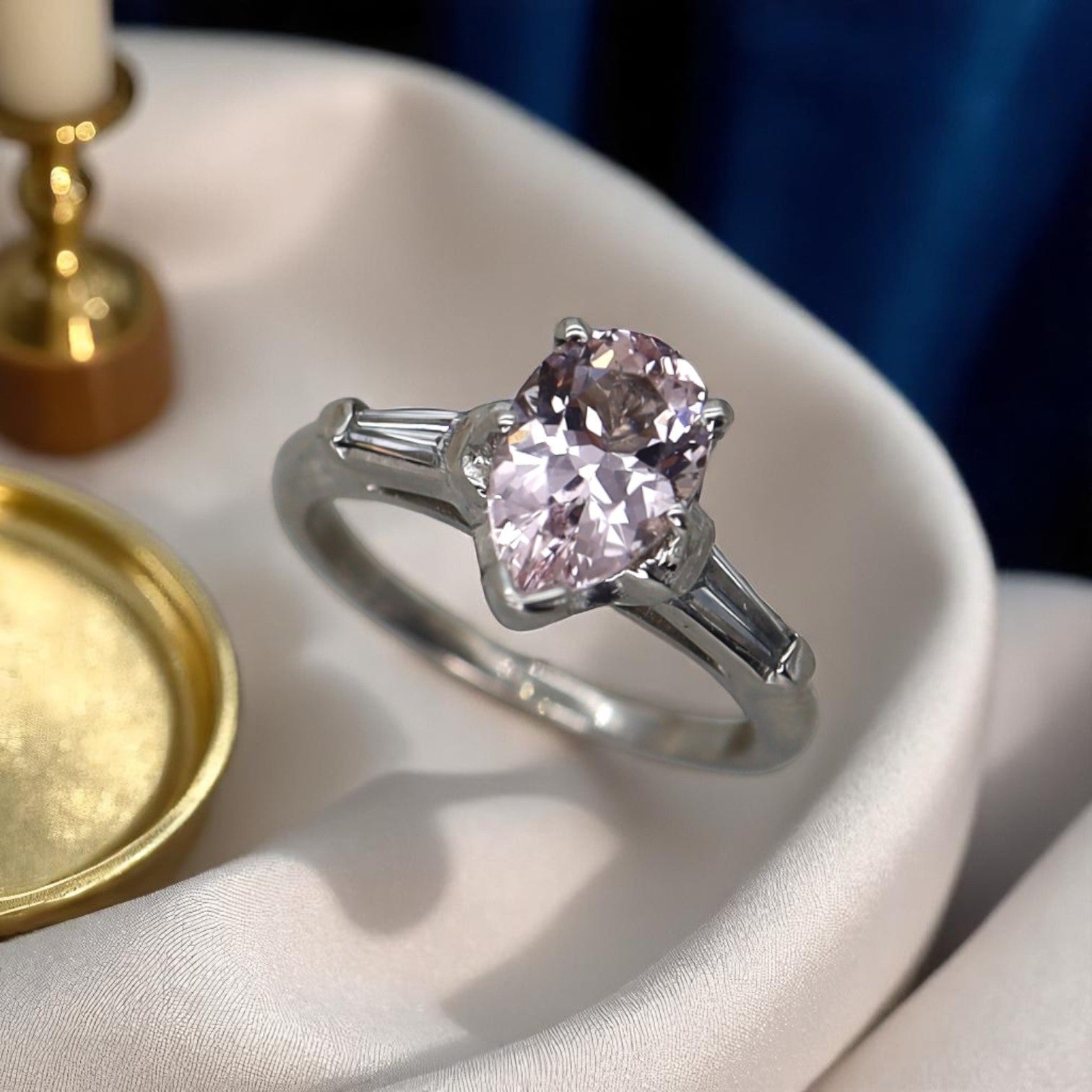Pear-Shaped Morganite & Diamond Art Deco Ring - Petra Star